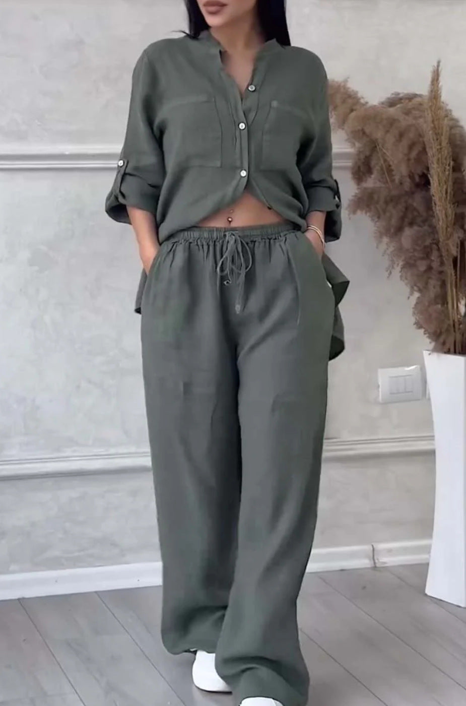 Zosia – Stylowy komplet z koszulą i szerokimi spodniami